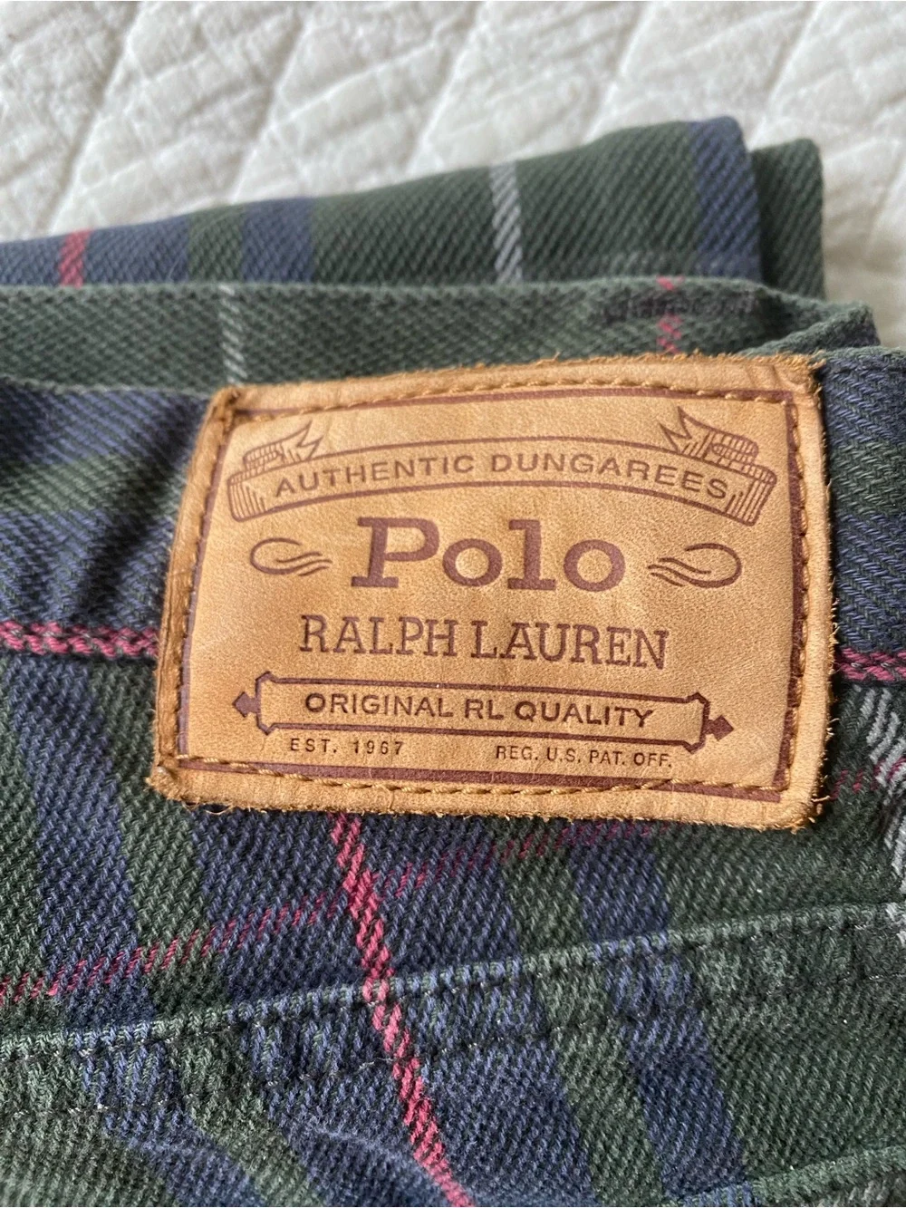 VTG Polo Ralph Lauren Varick Slim Straight Green Plaid Tartan Pants Preppy 32x30